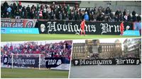 Vlajka Hooligans Brno vznikla v zimní přestávce sezóny 98-99, byla zabavena policií, ale nyní je zpět v rukou JKG...
