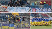 I v Olomouci podpořili Ukrajinu! Hráči na hřišti a fanoušci v hledišti nápisem i ukrajinskými vlajkami...
